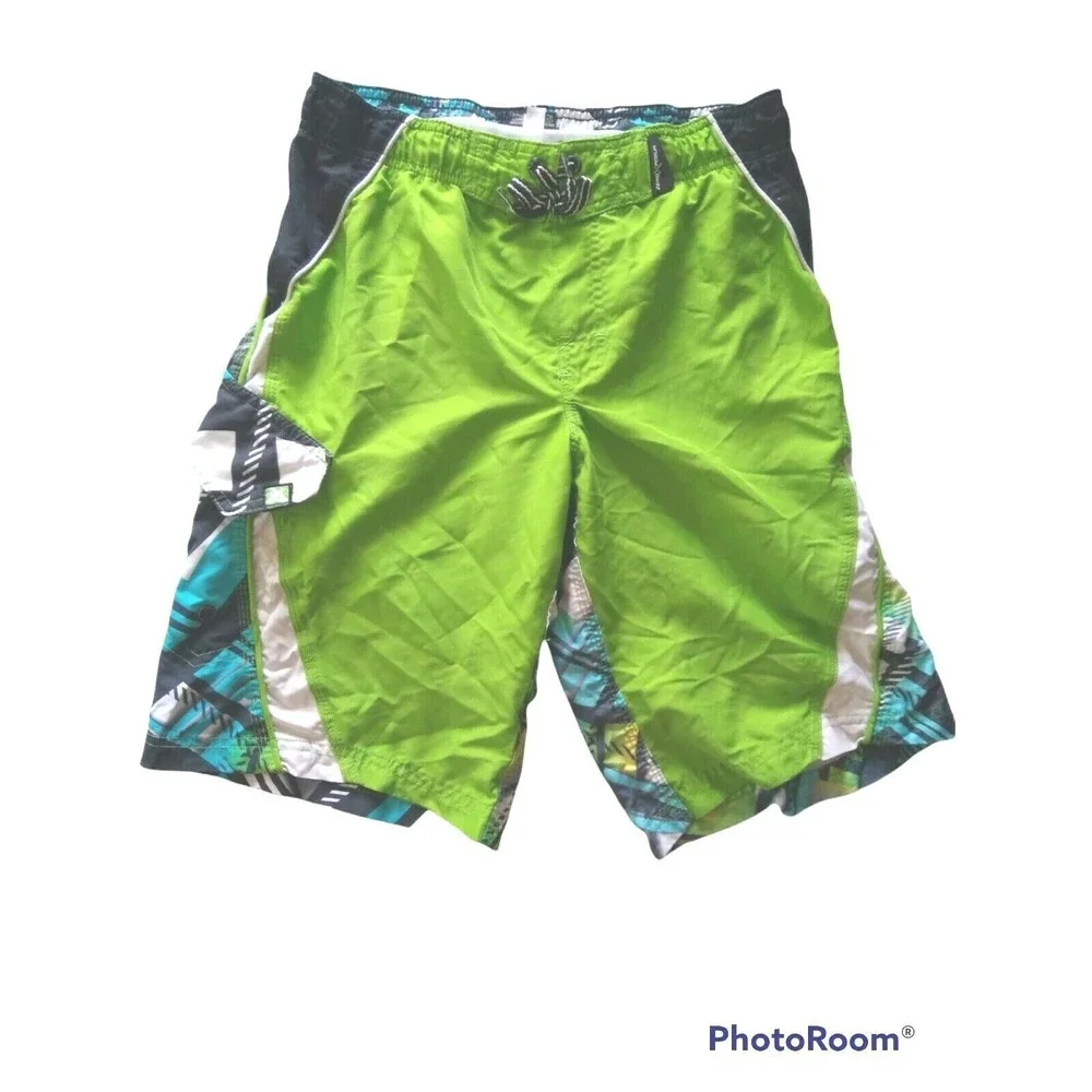 ZeroXposur Boys M 10 12 Swim Trunks Surf Board Shorts Skater Emerald Green Loud